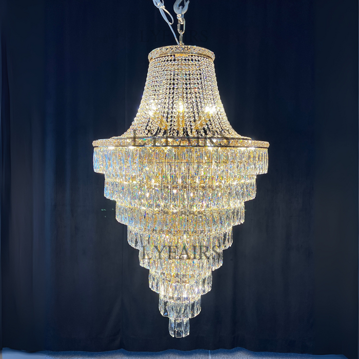 Magnífico candelabro Extra grande para vestíbulo, accesorio de iluminación de techo de cristal escalonado para decoración para sala de estar