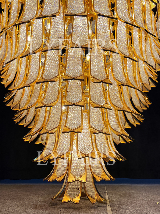 Lampadario in vetro a sospensione in oro a più livelli di lusso extra large per scale/grande stanza dal soffitto alto