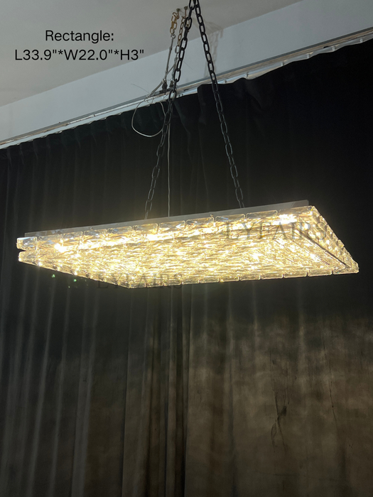 Lampadario di cristallo extra large di lusso con montaggio a incasso, luce rettangolare, per soggiorno/camera da letto