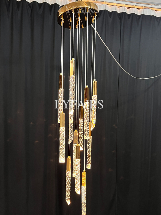 Extra Large Modern K9 Crystal Rod Pendant Long Chandelier for Staircase/Living Room/Foyer