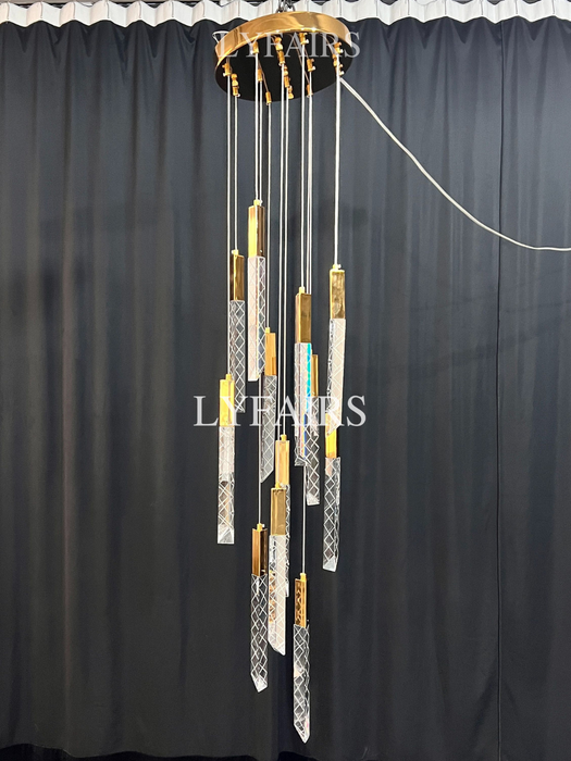 Extra Large Modern K9 Crystal Rod Pendant Long Chandelier for Staircase/Living Room/Foyer