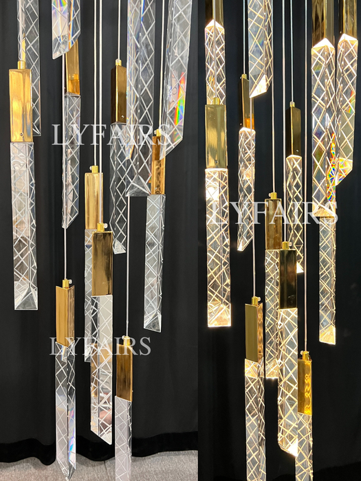 Extra Large Modern K9 Crystal Rod Pendant Long Chandelier for Staircase/Living Room/Foyer