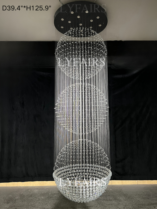 Extra Large Modern Three Balls Ceiling Crystal Chandelier For Staircase/Big-foyer, living room