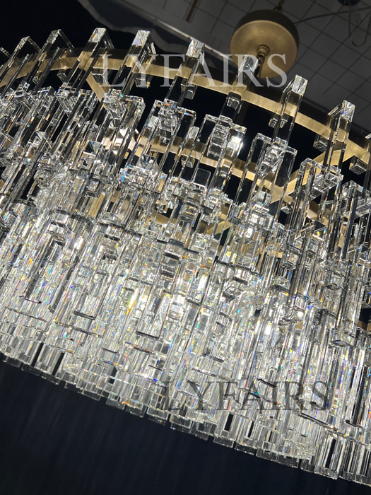 Lampadario da soffitto in cristallo multistrato extra large rotondo/rettangolare per soggiorno/sala da pranzo