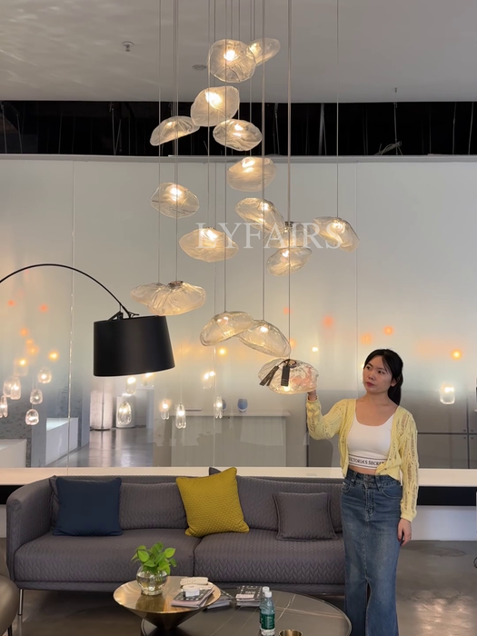 Lámpara decorativa de nube de cristal minimalista nórdica extragrande para escaleras/sala de estar/sala de techo alto