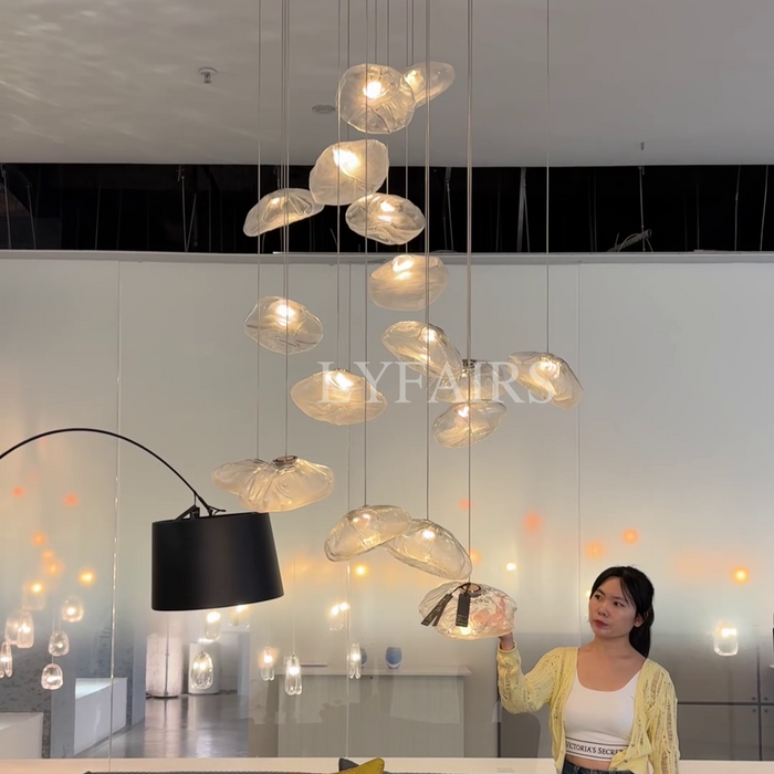 Lámpara decorativa de nube de cristal minimalista nórdica extragrande para escaleras/sala de estar/sala de techo alto