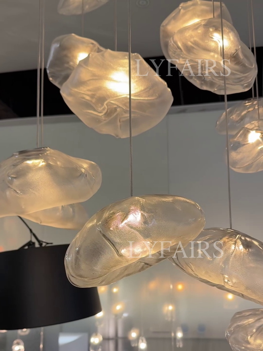Lámpara decorativa de nube de cristal minimalista nórdica extragrande para escaleras/sala de estar/sala de techo alto