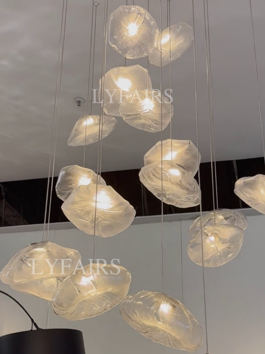 Lámpara decorativa de nube de cristal minimalista nórdica extragrande para escaleras/sala de estar/sala de techo alto