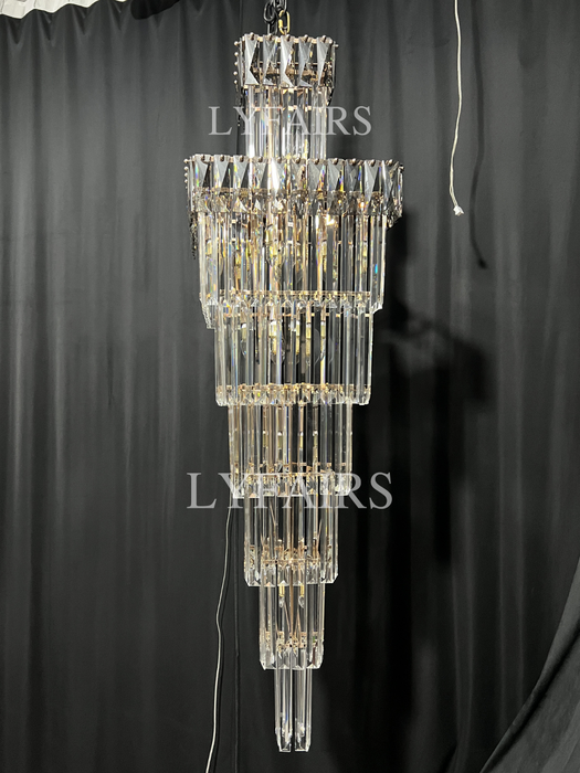 Custom Extra Large Vertical Crystal Staircase Chandelier in Gray Brim