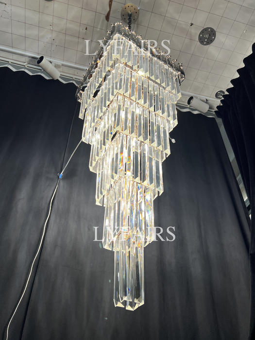 Custom Extra Large Vertical Crystal Staircase Chandelier in Gray Brim