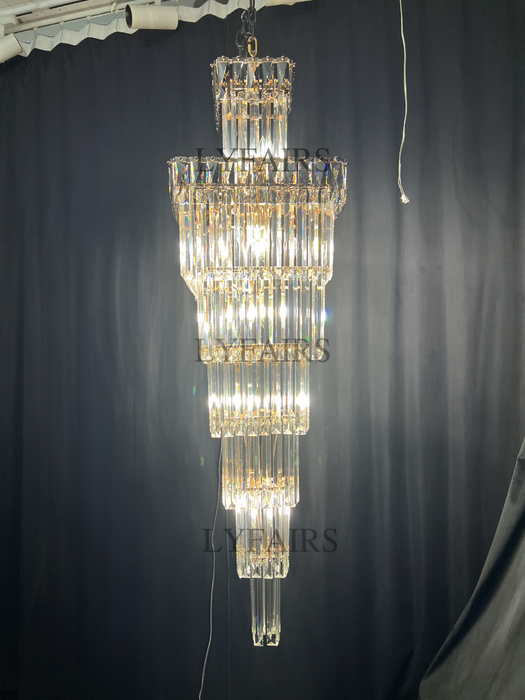 Lámpara decorativa de cristal Vertical grande para escalera, lámpara de techo para vestíbulo, con ala gris/ámbar