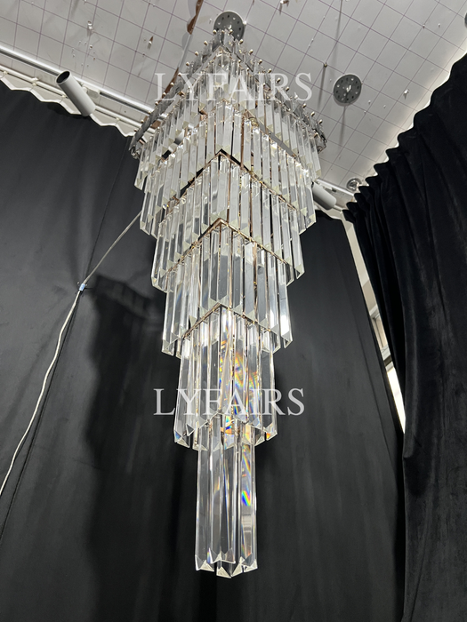 Custom Extra Large Vertical Crystal Staircase Chandelier in Gray Brim
