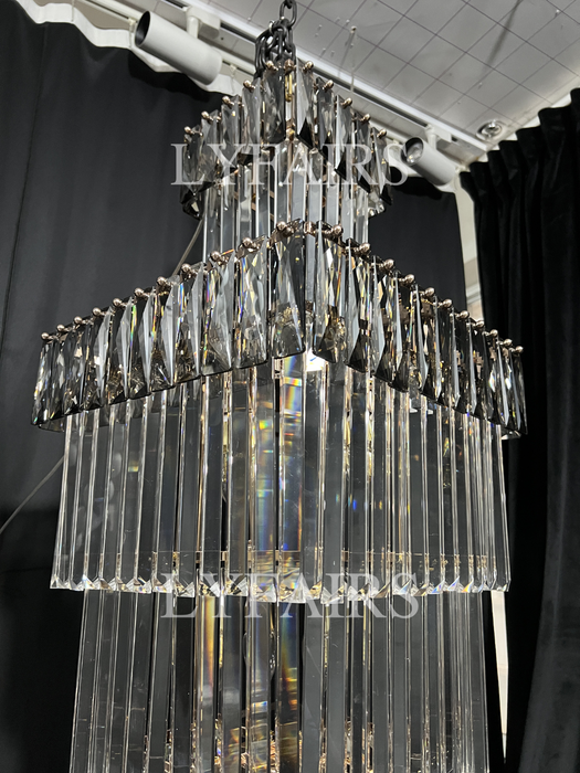 Custom Extra Large Vertical Crystal Staircase Chandelier in Gray Brim
