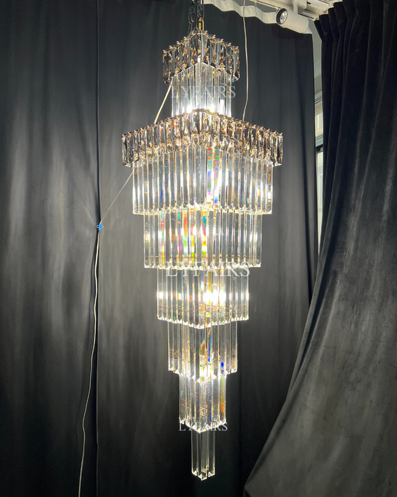 Lámpara decorativa de cristal Vertical grande para escalera, lámpara de techo para vestíbulo, con ala gris/ámbar