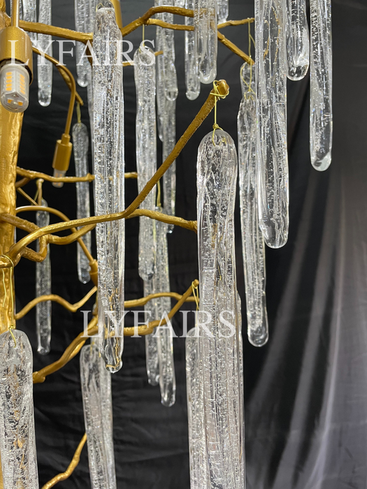 Extra Large Brass Tree Branch Bubble Glass Drops Chandelier for Foyer/Living Room