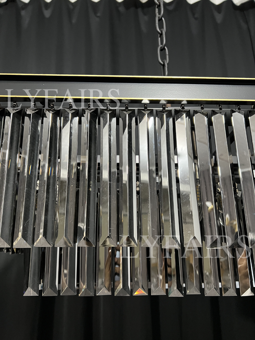 Fashion Kitchen Island Crystal Chandelier In Black/ Smoky Gray Finish Two Tiers Rectangle Chain Pendant Light/ Lamp For Long Dining Table