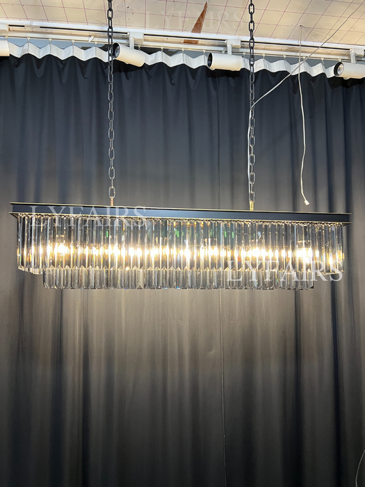 Fashion Kitchen Island Crystal Chandelier In Black/ Smoky Gray Finish Two Tiers Rectangle Chain Pendant Light/ Lamp For Long Dining Table