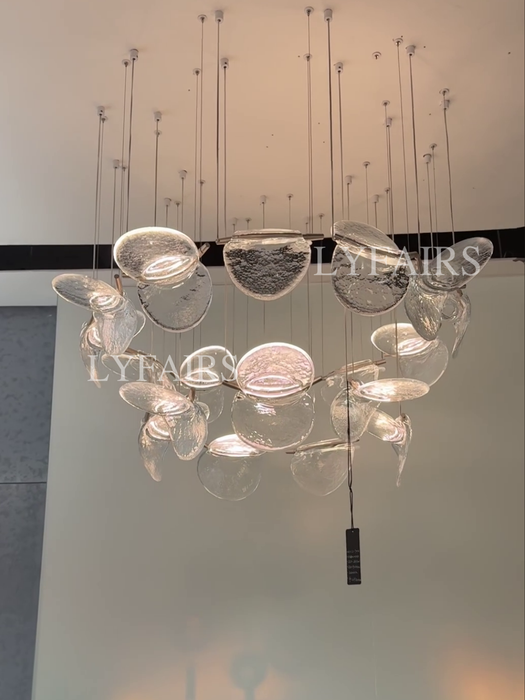Modern Floating Chips Glass Chandelier for High Ceiling/Dining Room