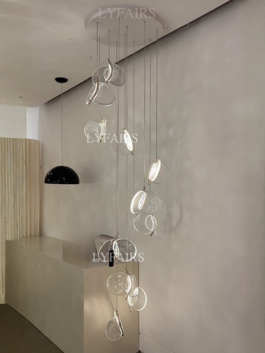 Modern Floating Chips Glass Chandelier for High Ceiling/Dining Room
