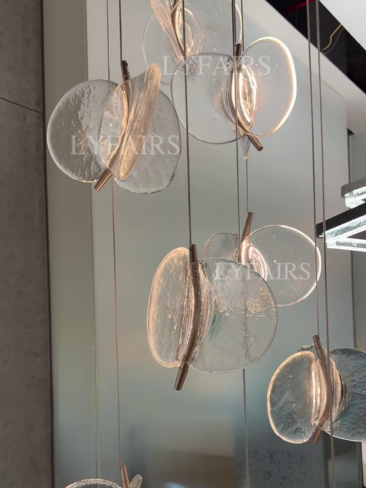 Modern Floating Chips Glass Chandelier for High Ceiling/Dining Room