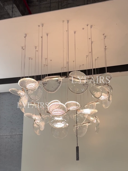 Modern Floating Chips Glass Chandelier for High Ceiling/Dining Room