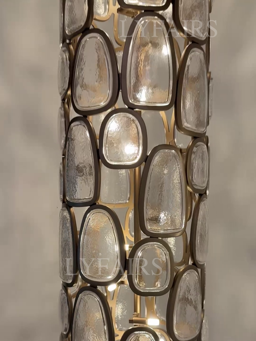 Flush Mounted Columnar Irregular Pebble Glass Panel Chandelier