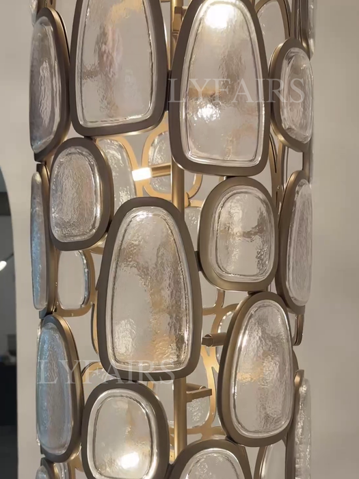 Flush Mounted Columnar Irregular Pebble Glass Panel Chandelier
