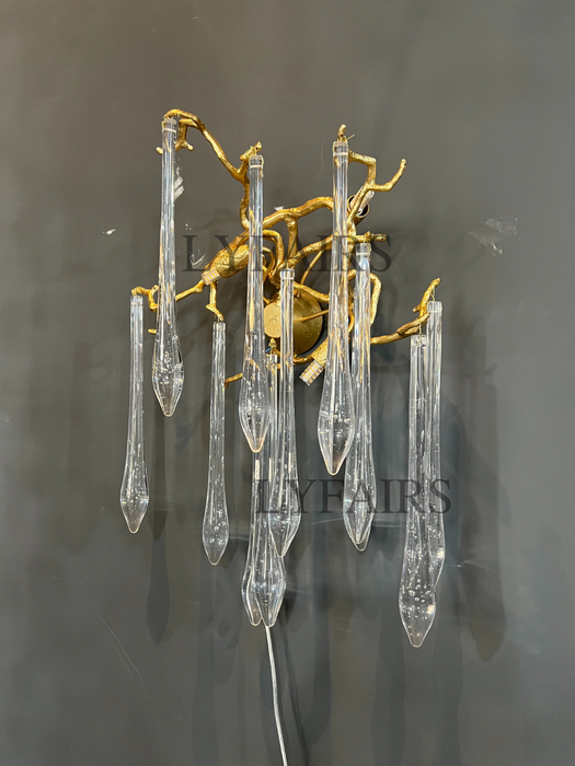 French Style Living Room Branch Crystal Drops Chandelier Modern Copper Gold Finish Dining Room Ceiling Lighting Fixture