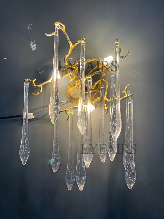 French Style Living Room Branch Crystal Drops Chandelier Modern Copper Gold Finish Dining Room Ceiling Lighting Fixture