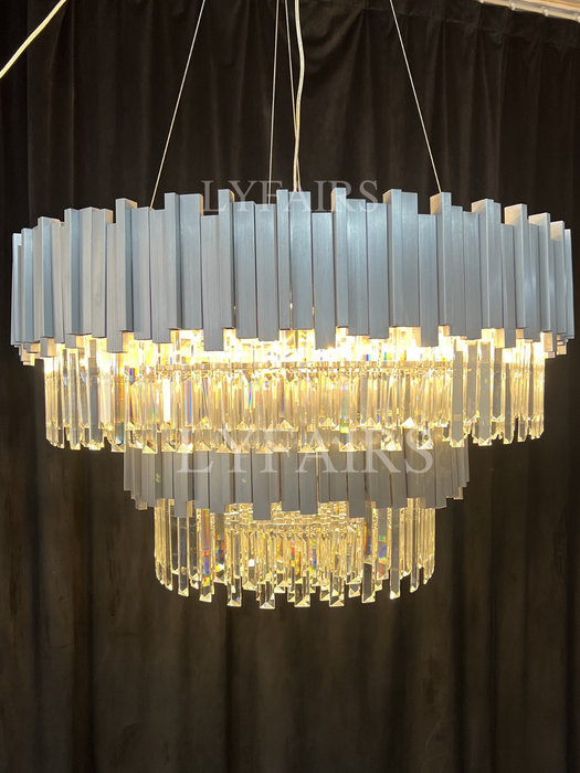 Lampadario di cristallo moderno rotondo dorato