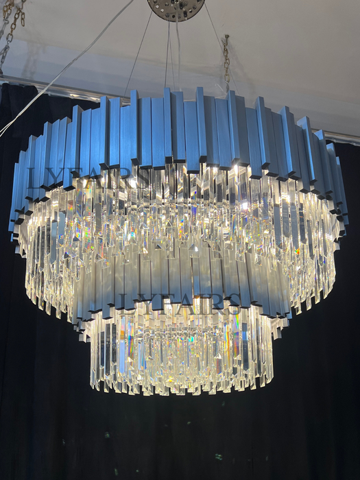 Lampadario di cristallo moderno rotondo dorato