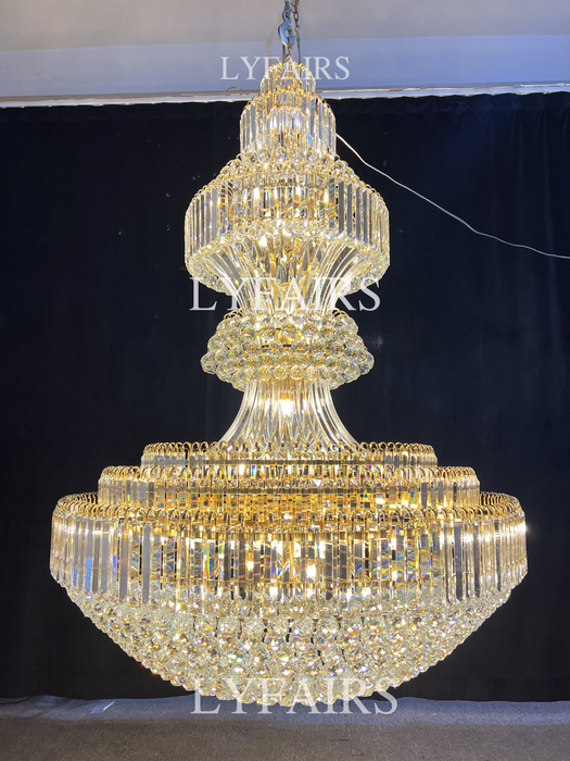 Golden Era Grand Cascade Clear Crystal Chandelier for High Ceiling Golden Era Grand Cascade Clear Crystal Chandelier for High Ceiling