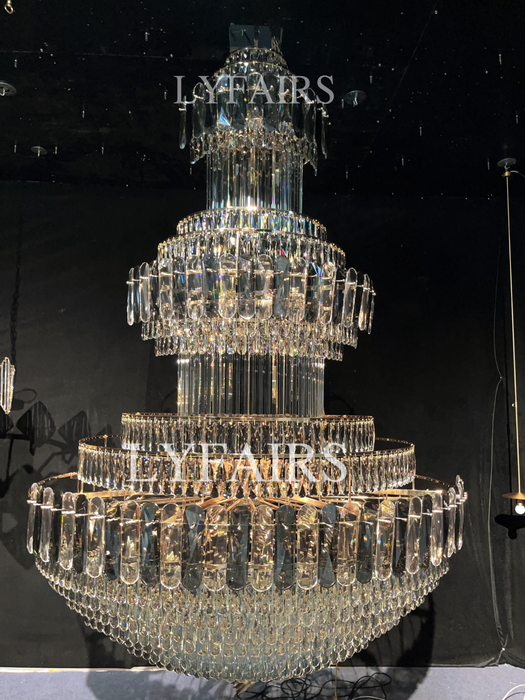 Lampadario di cristallo moderno extra large a sospensione di lusso per ingresso/scala/foyer dell'hotel