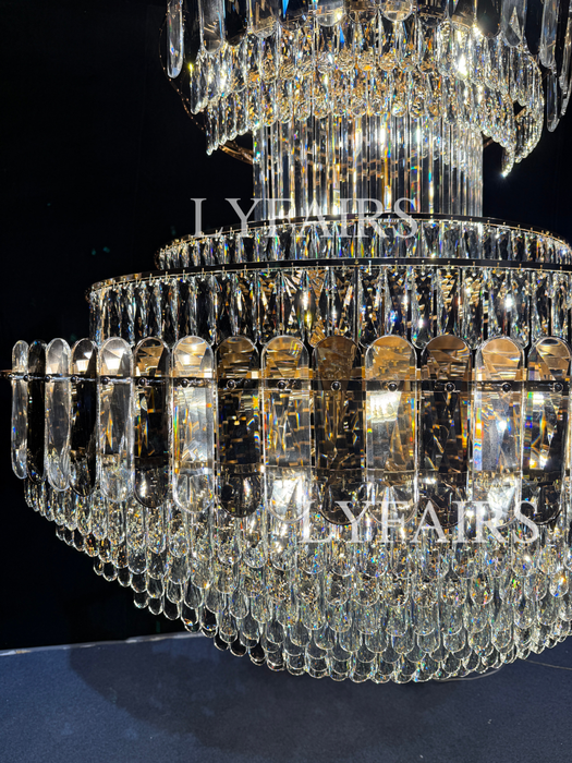 Lampadario di cristallo moderno extra large a sospensione di lusso per ingresso/scala/foyer dell'hotel