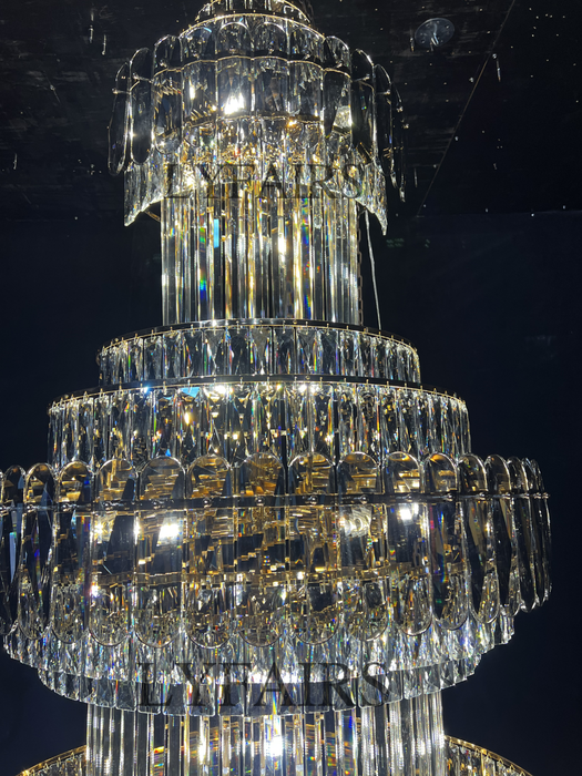 Golden Era Grand Cascade Fountain Smoky Gray&Clear Crystal Chandelier for High-ceiling