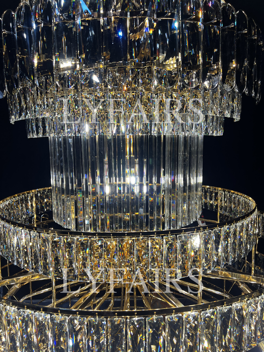 Golden Era Grand Cascade Fountain Smoky Gray&Clear Crystal Chandelier for High-ceiling