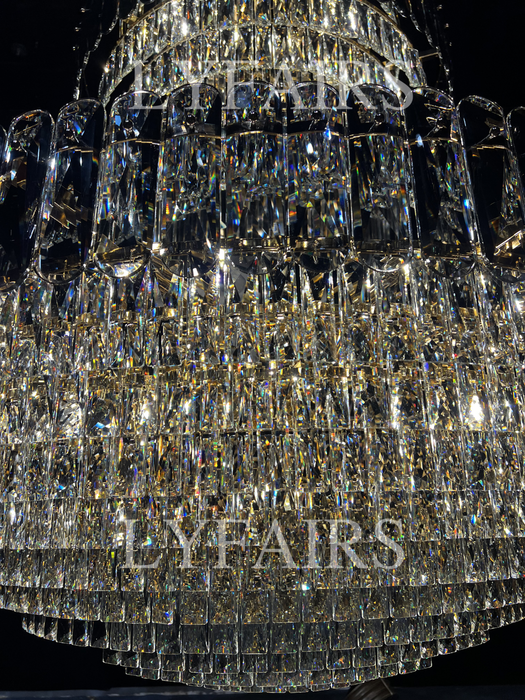 Golden Era Grand Cascade Fountain Smoky Gray&Clear Crystal Chandelier for High-ceiling