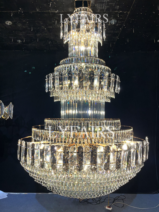 Lampadario di cristallo moderno extra large a sospensione di lusso per ingresso/scala/foyer dell'hotel