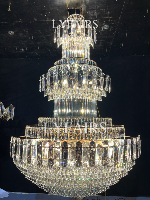 Lampadario di cristallo moderno extra large a sospensione di lusso per ingresso/scala/foyer dell'hotel