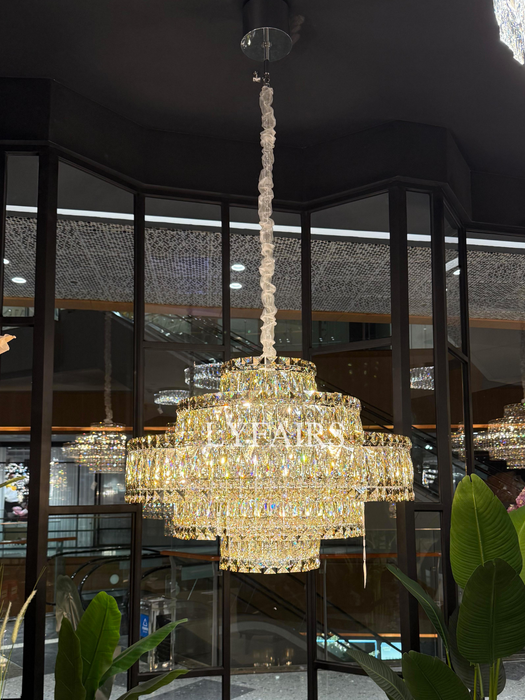 Grand Imperial Champagne & Clear Crystal Tiered Conical Chandelier