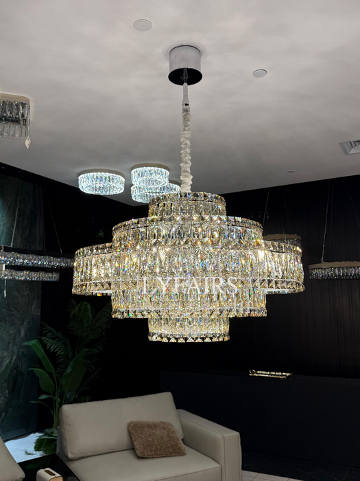 Grand Imperial Champagne & Clear Crystal Tiered Conical Chandelier