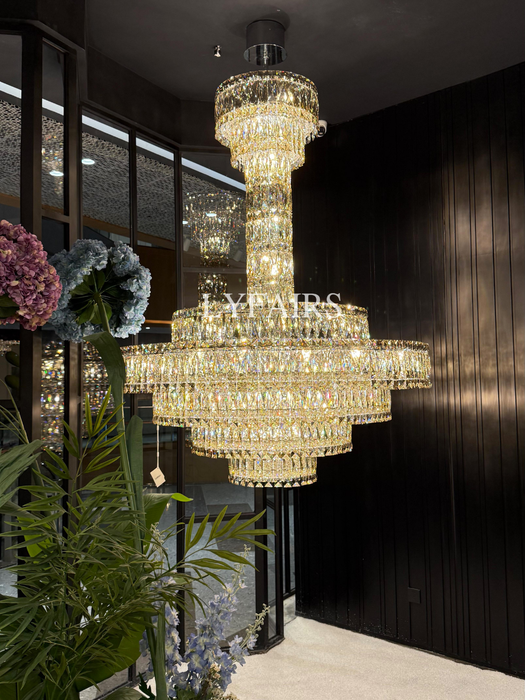 Grand Imperial Champagne & Clear Crystal Tiered Conical Chandelier