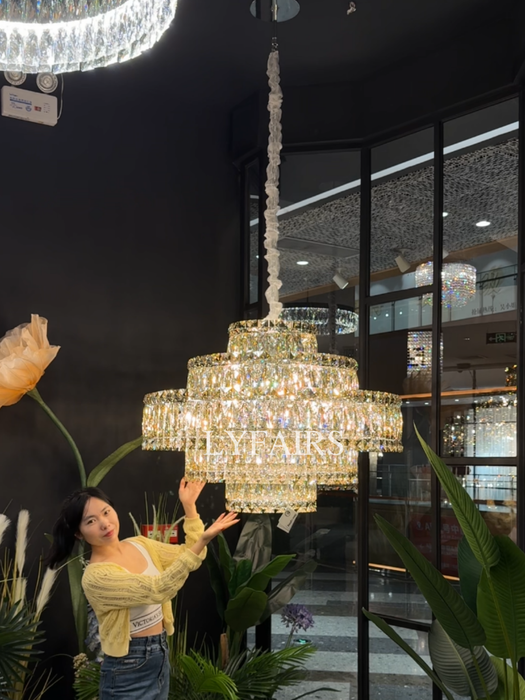 Grand Imperial Champagne & Clear Crystal Tiered Conical Chandelier