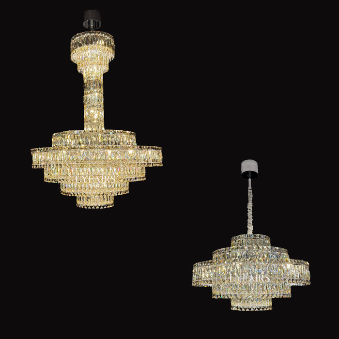 Grand Imperial Champagne & Clear Crystal Tiered Conical Chandelier