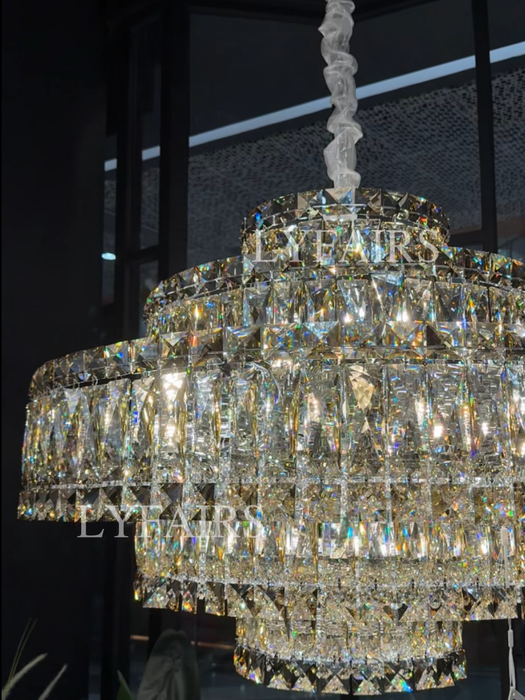 Grand Imperial Champagne & Clear Crystal Tiered Conical Chandelier