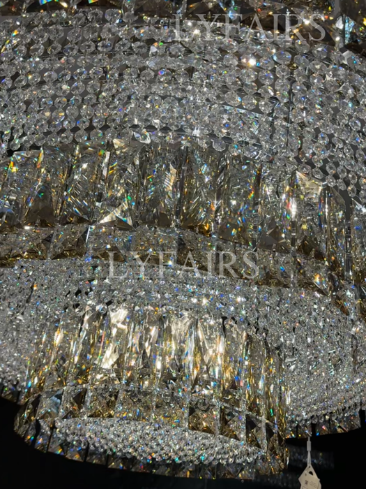 Grand Imperial Champagne & Clear Crystal Tiered Conical Chandelier