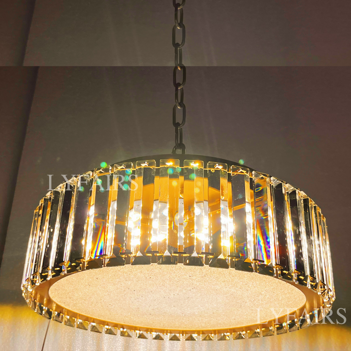 Lampadario di cristallo rotondo per illuminazione a soffitto da incasso in oro per hotel per camera da letto