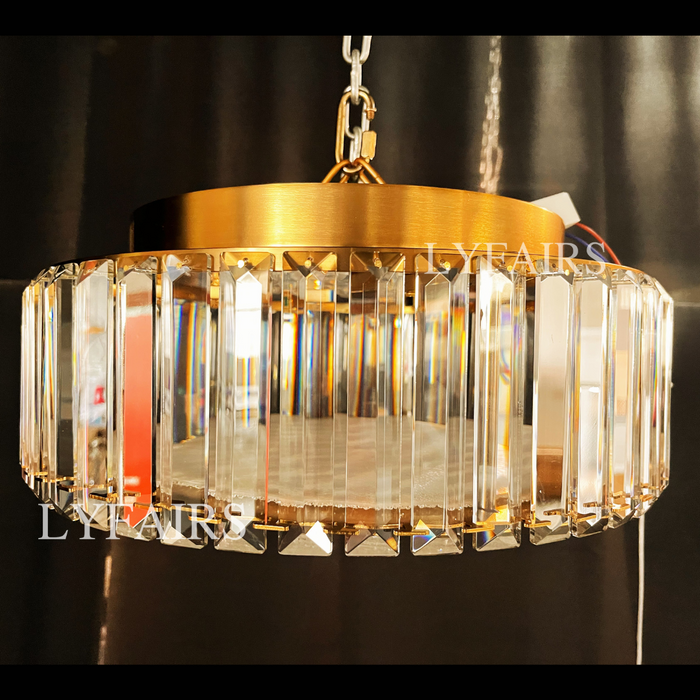 Lampadario di cristallo rotondo per illuminazione a soffitto da incasso in oro per hotel per camera da letto