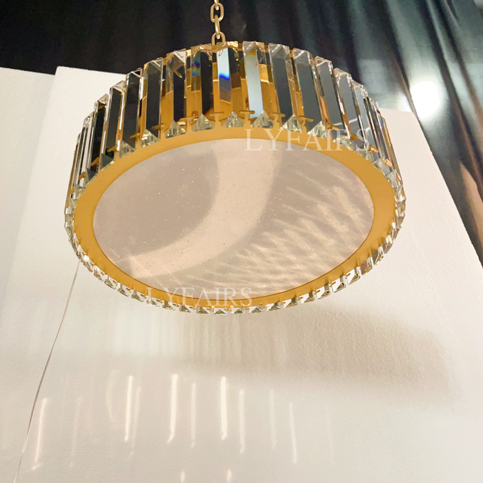 Lampadario di cristallo rotondo per illuminazione a soffitto da incasso in oro per hotel per camera da letto