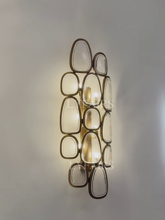 Flush Mounted Columnar Irregular Pebble Glass Panel Chandelier